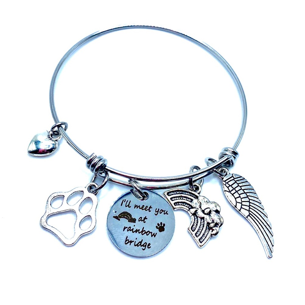 Pet Memorial Bracelet I’ll Meet You at Rainbow Bridge May Be Personalized